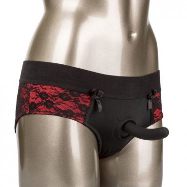 Трусики с доступом и съемной насадкой Crotchless Pegging Panty Set S/M, S-M, черный, красный, фото