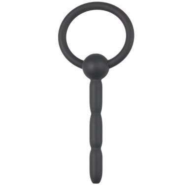 Черный силиконовый уретральный плаг Ribbed Hollow Silicone Penis Plug - 10,5 см., фото