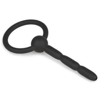 Черный силиконовый уретральный плаг Ribbed Hollow Silicone Penis Plug - 10,5 см. фото 2