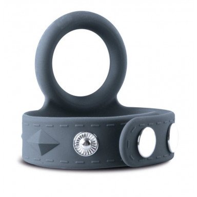 Темно-серое эрекционное кольцо с утяжкой для мошонки - размер S-M, фото