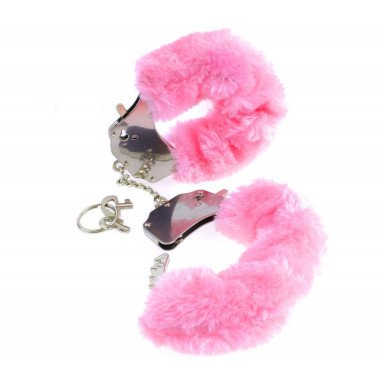 Металлические наручники Original Furry Cuffs с розовым мехом фото 2