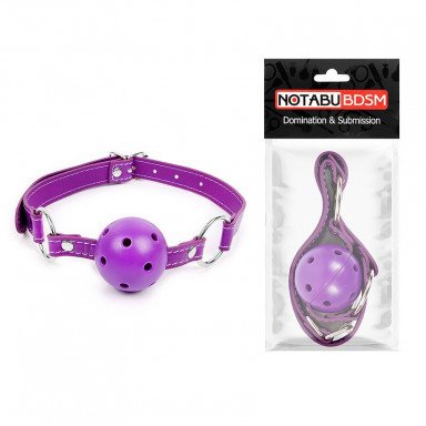 Фиолетовый кляп-шарик на регулируемом ремешке с кольцами фото 2
