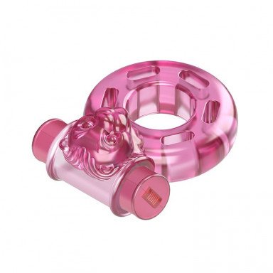 Розовое эрекционное виброкольцо Pink Bear фото 3