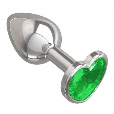 Серебристая анальная втулка с зеленым кристаллом-сердцем - 7 см. фото 2