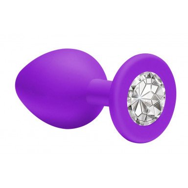 Средняя фиолетовая анальная пробка Emotions Cutie Medium с прозрачным кристаллом - 8,5 см. фото 2