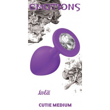 Средняя фиолетовая анальная пробка Emotions Cutie Medium с прозрачным кристаллом - 8,5 см. фото 3