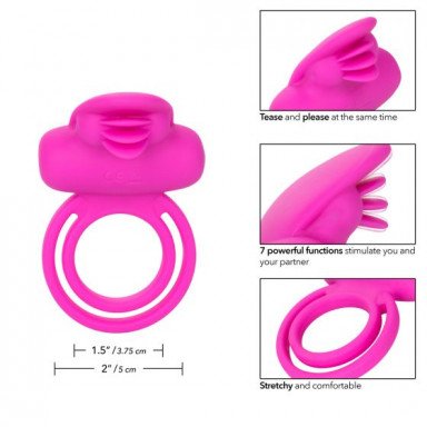 Ярко-розовое эрекционное кольцо Silicone Rechargeable Dual Clit Flicker фото 3