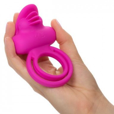 Ярко-розовое эрекционное кольцо Silicone Rechargeable Dual Clit Flicker фото 4