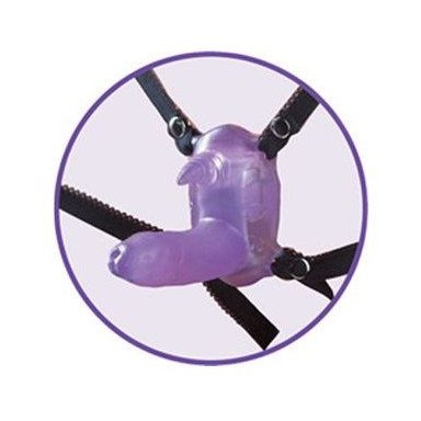 Фиолетовый вибростимулятор в виде рога носорога на регулируемых трусиках и с пультом ДУ фото 2