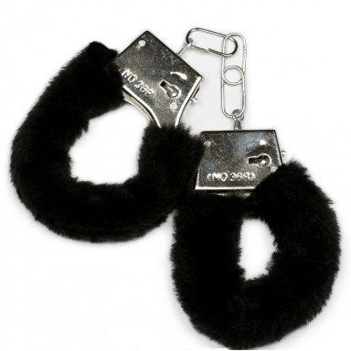 Металлические наручники с черной опушкой и ключиком, фото