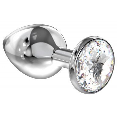 Большая серебристая анальная пробка Diamond Clear Sparkle Large с прозрачным кристаллом - 8 см., фото