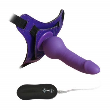 Фиолетовый страпон 10 Mode Vibrations 6.3 Harness Silicone Dildo - 15,5 см., фото