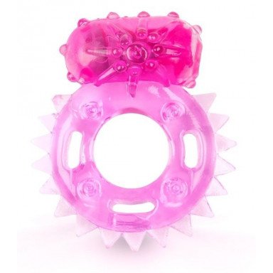 Розовое эрекционное кольцо c шипиками по кругу и вибропулей, фото
