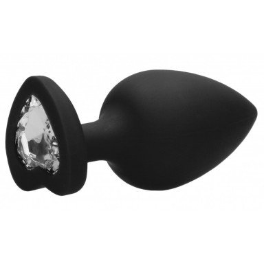 Черная анальная пробка с прозрачным стразом Extra Large Diamond Heart Butt Plug - 9,5 см. фото 2