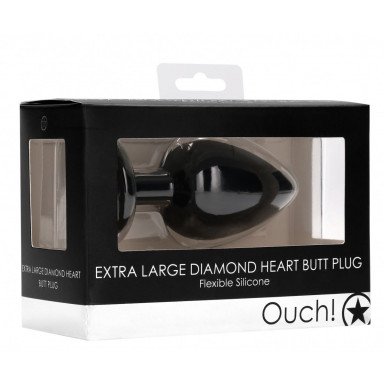 Черная анальная пробка с прозрачным стразом Extra Large Diamond Heart Butt Plug - 9,5 см. фото 3