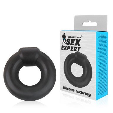 Черное силиконовое круглое эрекционное кольцо Sex Expert фото 2
