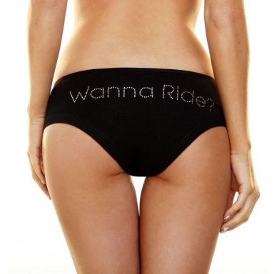 Трусики-слип с надписью стразами Wanna Ride, S-M, черный, фото