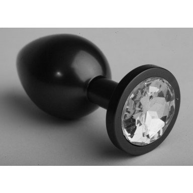 Чёрная анальная пробка с прозрачным стразом - 8,2 см., фото