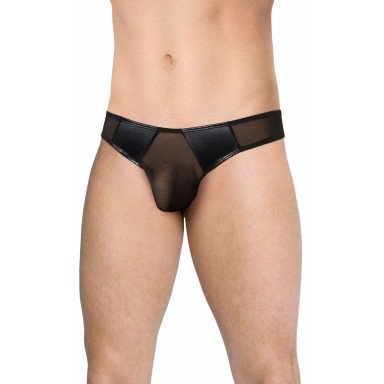 Сексуальные трусы-стринги со вставками из wet-look материала, XL, черный, фото
