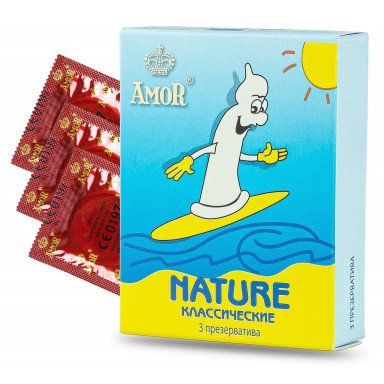 Классические презервативы AMOR Nature Яркая линия - 3 шт., фото
