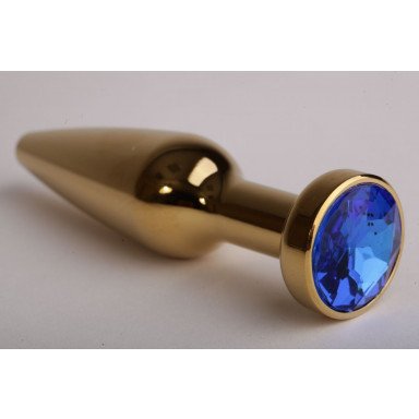 Золотистая анальная пробка с синим кристаллом - 11,2 см., фото