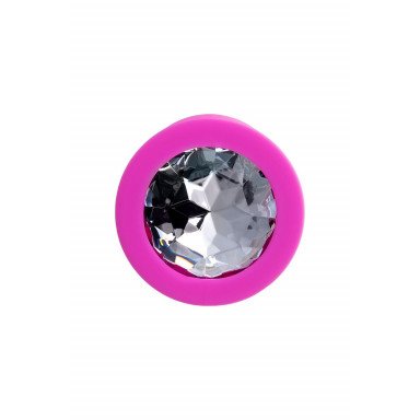 Розовая анальная втулка Brilliant с прозрачным кристаллом - 7 см. фото 3