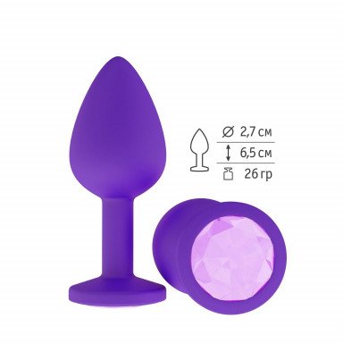 Фиолетовая силиконовая пробка с сиреневым кристаллом - 7,3 см., фото