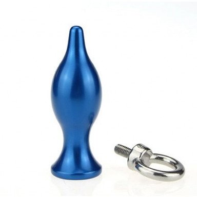 Синяя металлическая анальная пробка с кольцом - 7 см. фото 2