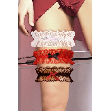 Кружевная подвязка на ногу с бантиком, S-M-L, красный, фото