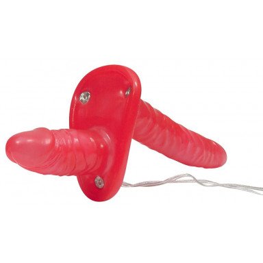 Красный женский страпон с вагинальной пробкой Bad Kitty - 18 см. фото 2