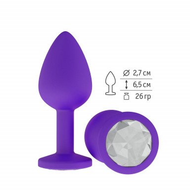 Фиолетовая силиконовая пробка с прозрачным кристаллом - 7,3 см., фото