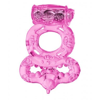 Розовое эрекционное кольцо с вибратором и подхватом, фото