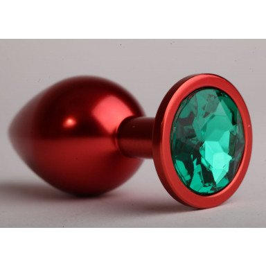 Красная анальная пробка с зеленым стразом - 8,2 см., фото