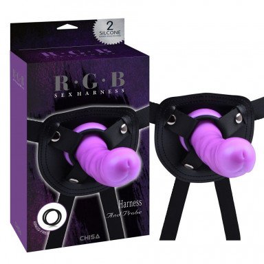 Фиолетовый страпон на черных трусиках Harness and Probe - 16,5 см. фото 2
