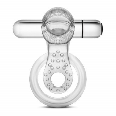 Прозрачное эрекционное кольцо с подхватом, вибропулей и язычком 10 Function Vibrating Tongue Ring, фото