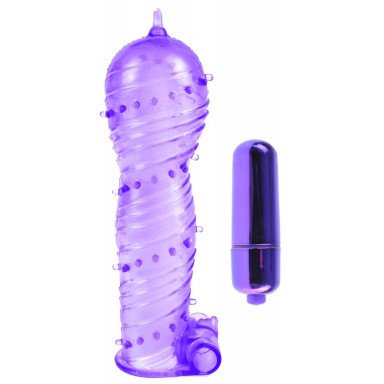 Фиолетовая вибронасадка Textured Sleeve Bullet - 14 см., фото
