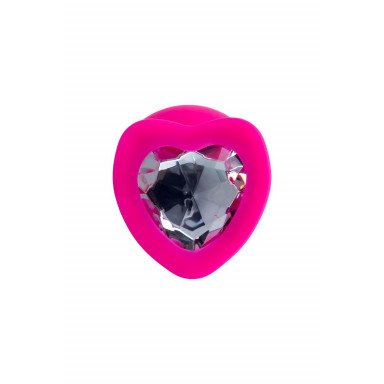 Розовая анальная втулка Diamond Heart с прозрачным кристаллом - 9,5 см. фото 2