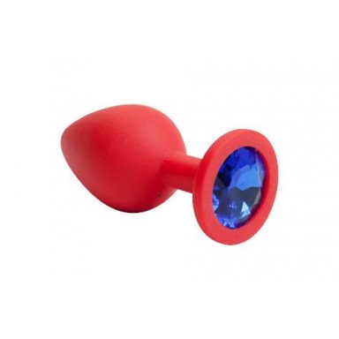 Красная силиконовая анальная пробка с синим стразом - 8,2 см., фото