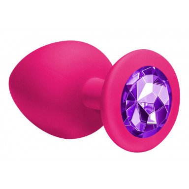 Большая розовая анальная пробка Emotions Cutie Large с фиолетовым кристаллом - 10 см. фото 2