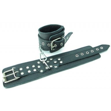 Чёрные наручники из кожи с пряжкой, фото