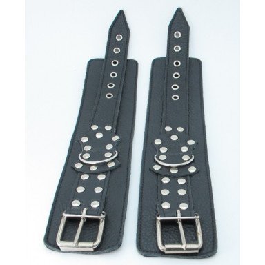 Чёрные наручники из кожи с пряжкой фото 3