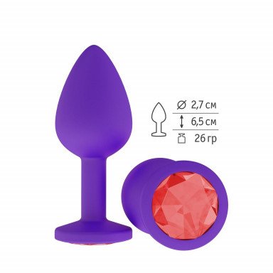 Фиолетовая силиконовая пробка с красным кристаллом - 7,3 см., фото
