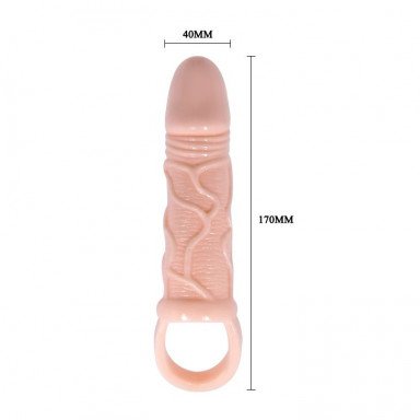Телесная вибрирующая насадка на пенис с подхватом для мошонки - 17 см. фото 5