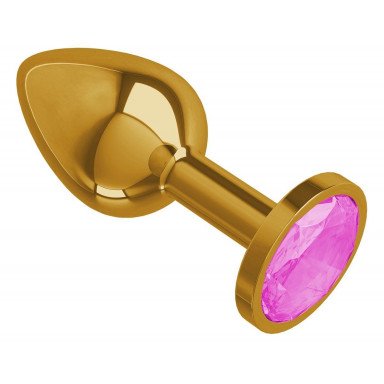 Золотистая анальная втулка с розовым кристаллом - 7 см., фото