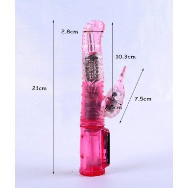 Розовый вибратор с подвижной головкой в пупырышках - 21 см. фото 2