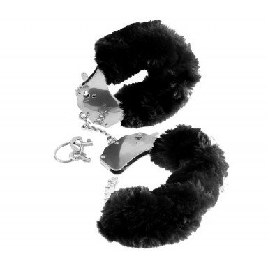 Металлические наручники Furry Love Cuffs с черным мехом фото 2