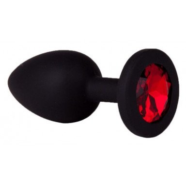 Чёрная анальная втулка с красным кристаллом - 7,3 см., фото
