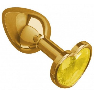 Золотистая анальная втулка с желтым кристаллом-сердечком - 7 см., фото