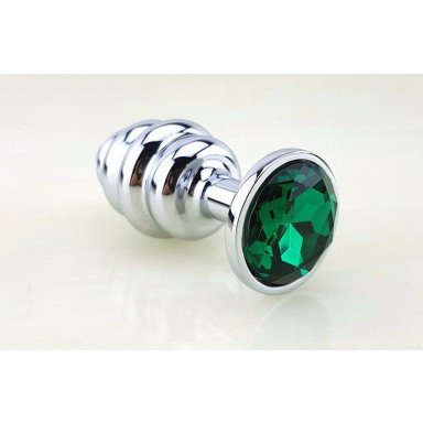 Серебристая рифлёная пробка с зеленым кристаллом - 9 см., фото