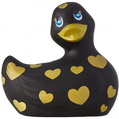 Черный вибратор-уточка I Rub My Duckie 2.0 Romance с золотистым принтом, фото